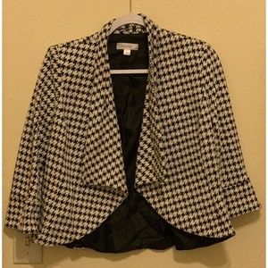 Dressbarn Size S Black White Houndstooth Open Front Cascading Blazer Lined